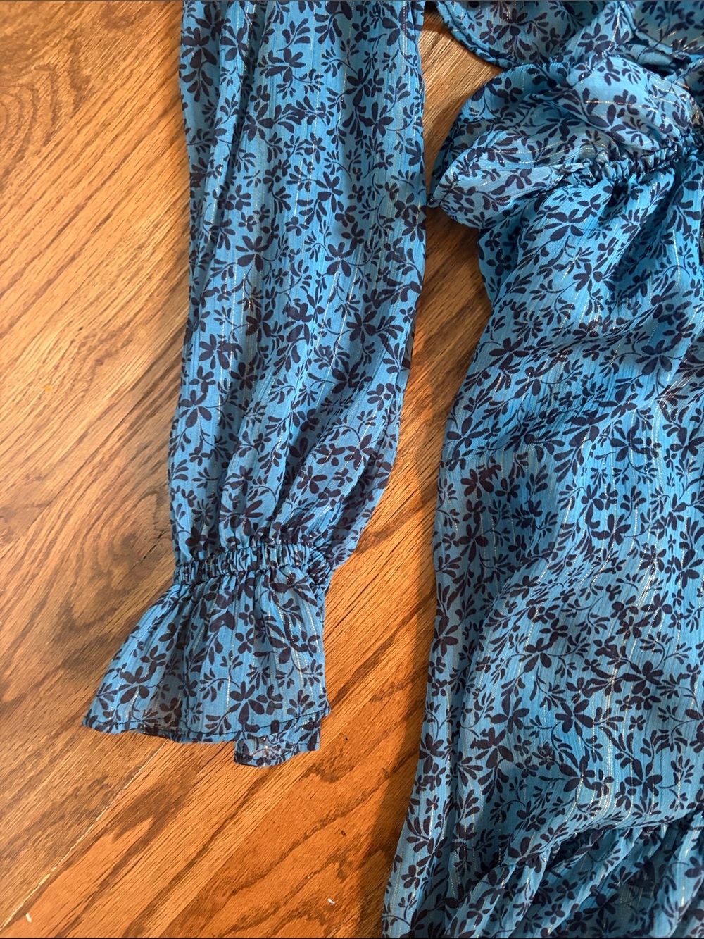 Misa Los Angeles Blue Floral Ruffle Tiered Maxi Dress with Long Sleeves - Picture 3 of 7